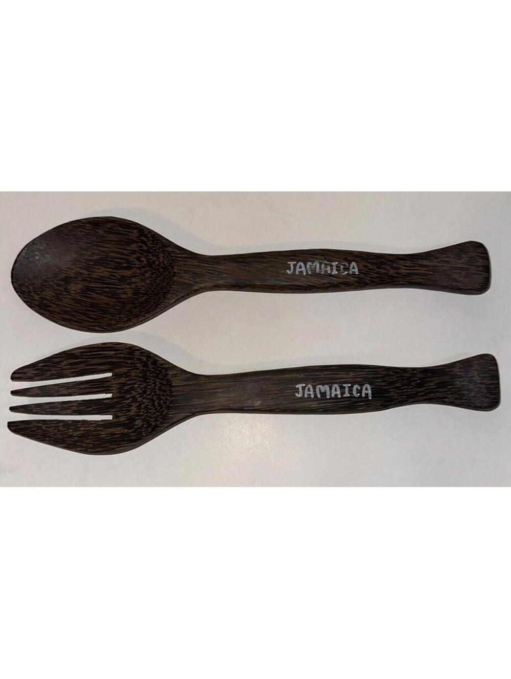 Vintage Hand-Carved Wooden Salad Fork & Spoon Set – Tiki Design Jamaica 🇯🇲